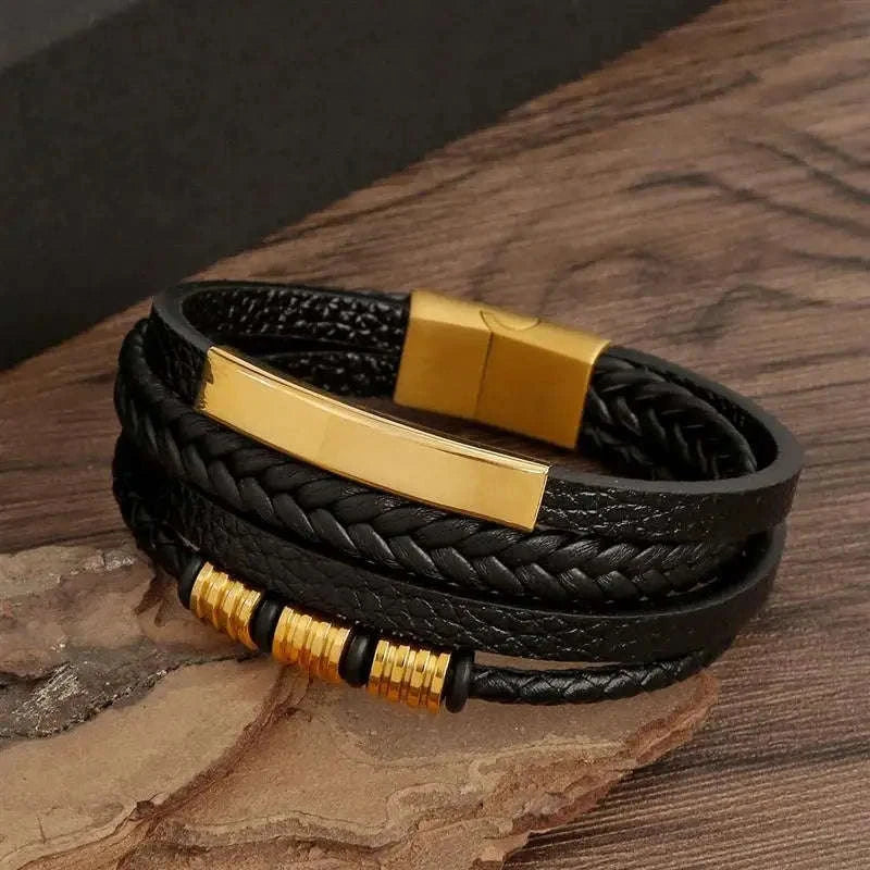 Hand-Woven Men's Leather Bracelet-L1 / 21cm