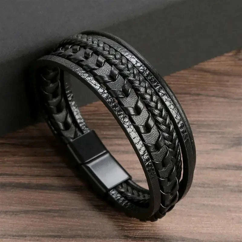 Hand-Woven Men's Leather Bracelet-L1 / 21cm