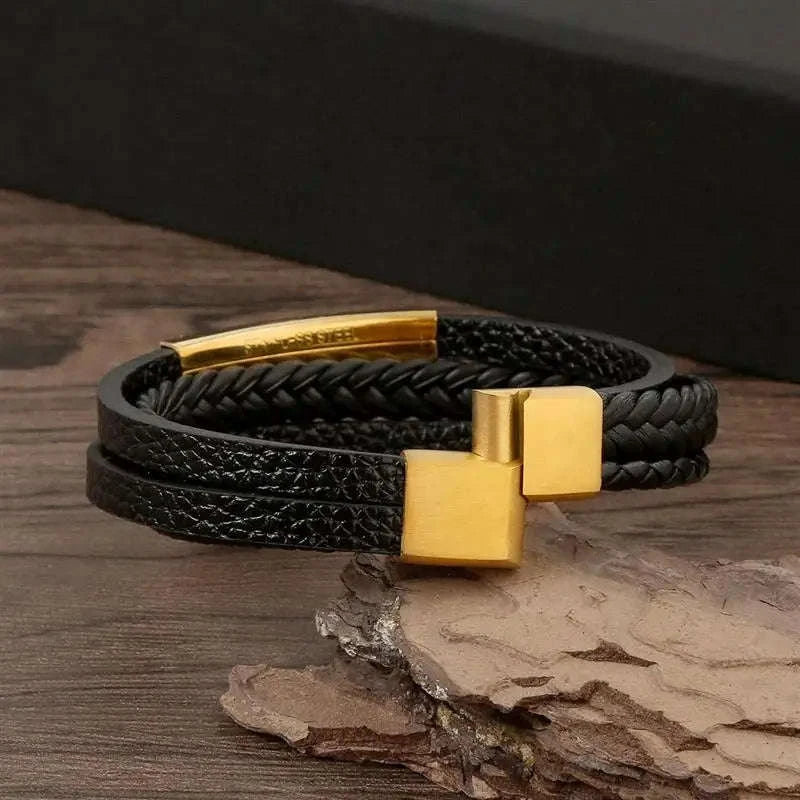 Hand-Woven Men's Leather Bracelet-L1 / 21cm