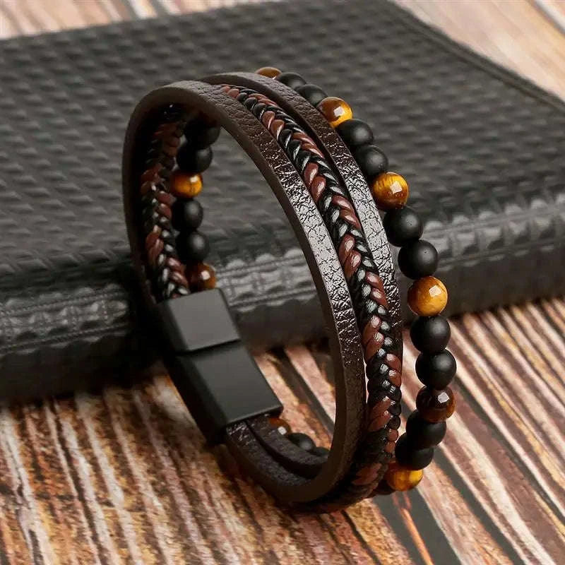 Hand-Woven Men's Leather Bracelet-L1 / 21cm