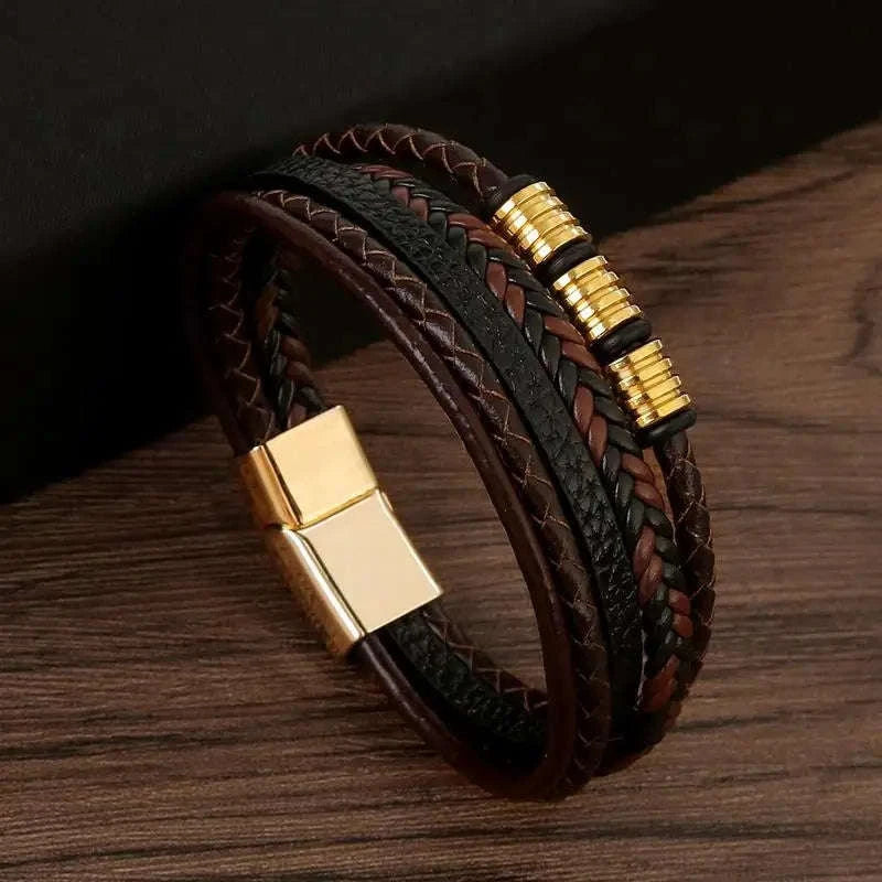 Hand-Woven Men's Leather Bracelet-L1 / 21cm