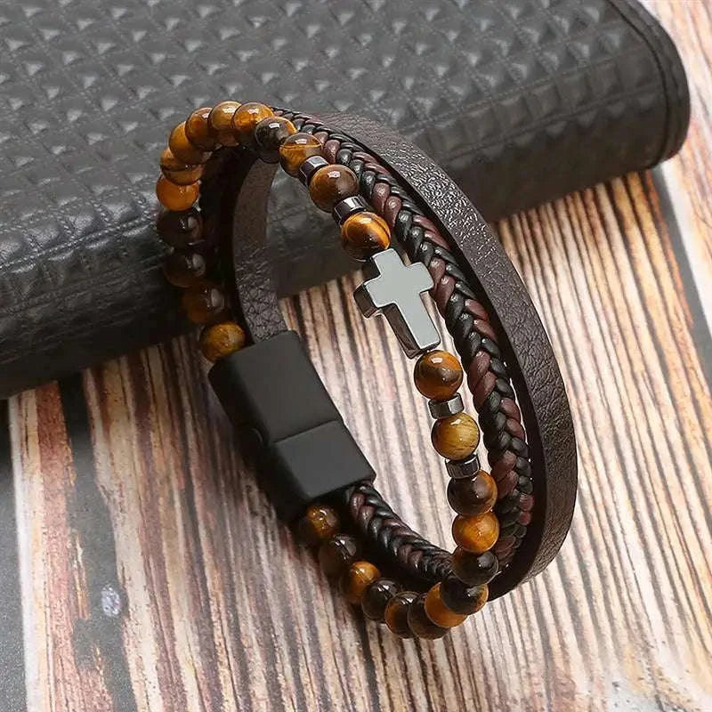Hand-Woven Men's Leather Bracelet-L1 / 21cm