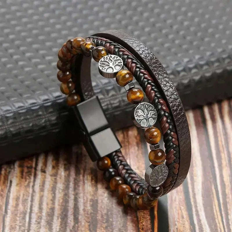 Hand-Woven Men's Leather Bracelet with Adjustable Fit-L1 / 21cm