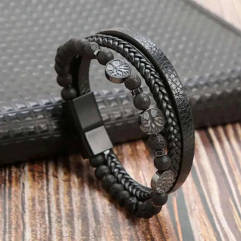 Hand-Woven Men's Leather Bracelet with Adjustable Fit-L1 / 21cm