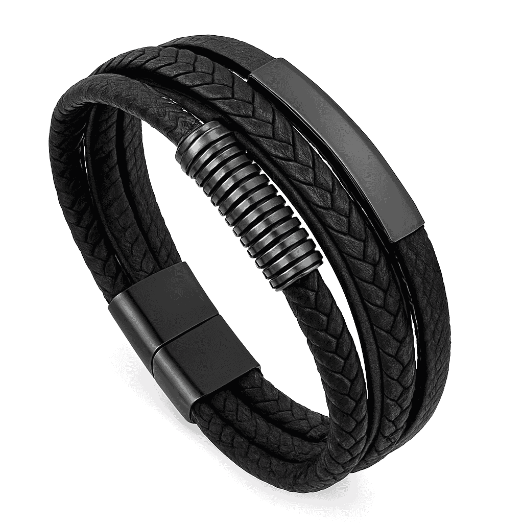 Hand-Woven Men's Leather Bracelet with Adjustable Fit-L1 / 21cm