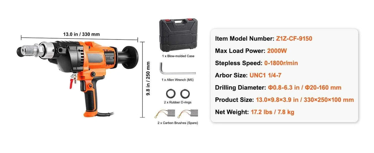 Handheld Core Drill Machine 2000W/2600W Wet & Dry Concrete Drill-2000W 160mm / Poland