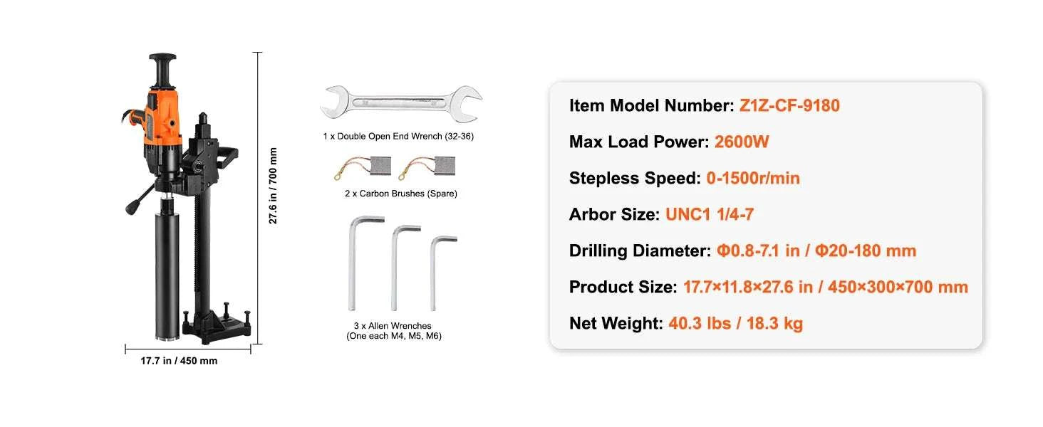 Handheld Core Drill Machine 2000W/2600W Wet & Dry Concrete Drill-2000W 160mm / Poland