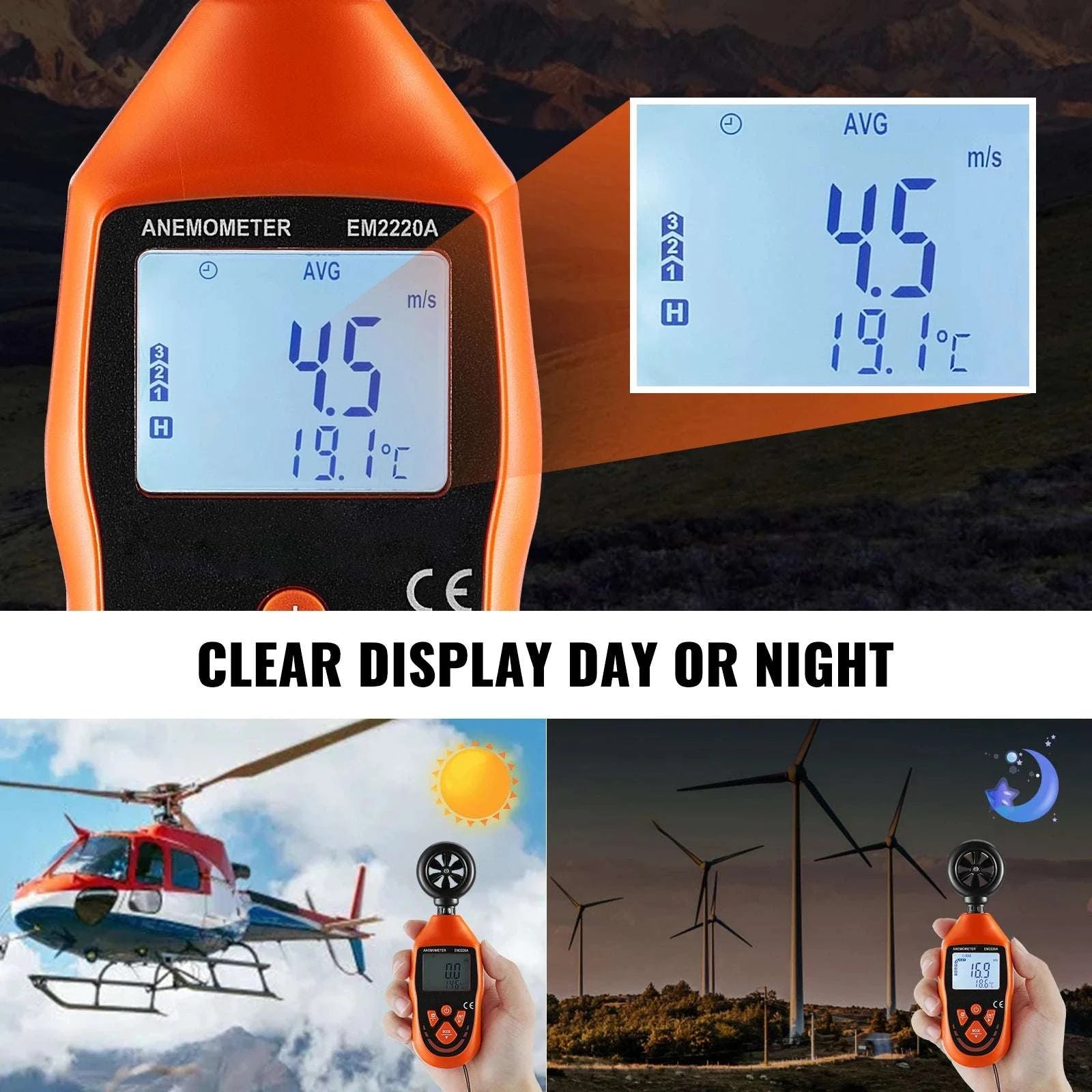 Handheld Digital Anemometer Wind Speed Meter with LED Backlight-Without Bluetooth / United States