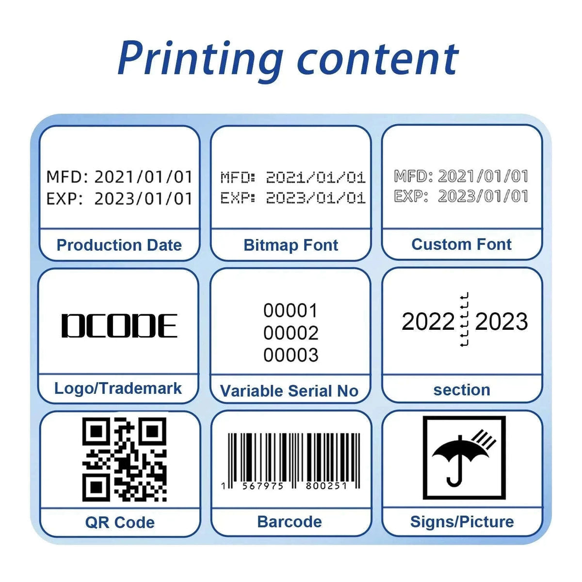 Handheld Inkjet Printer 12.7mm Wireless Coding Barcode Logo Printer-with 2 ink / EU Plug