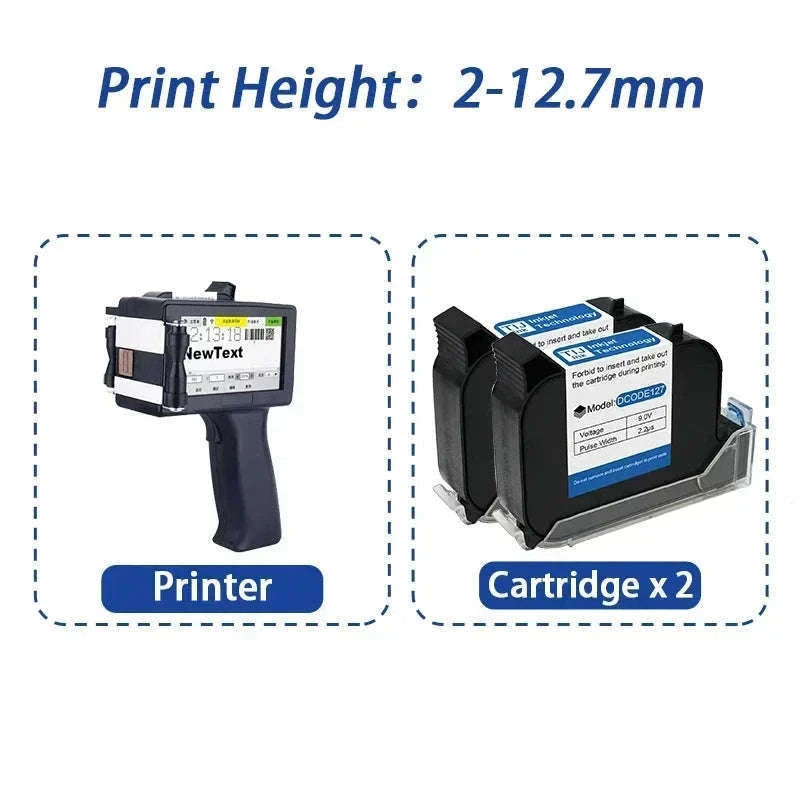 Handheld Inkjet Printer 12.7mm Wireless Coding Barcode Logo Printer-with 2 ink / EU Plug