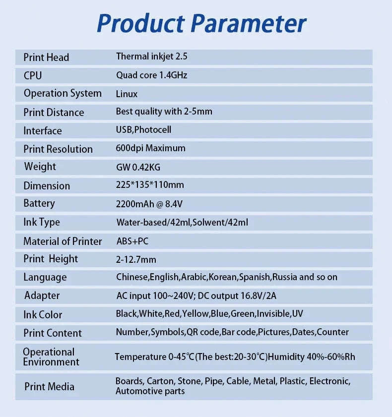 Handheld Inkjet Printer for QR Codes, Barcodes, Dates & Logos-with 1 ink / AU Plug