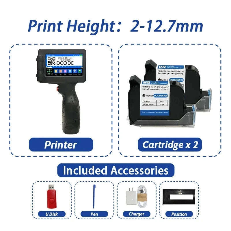 Handheld Inkjet Printer for QR Codes, Barcodes, Dates & Logos-with 1 ink / AU Plug