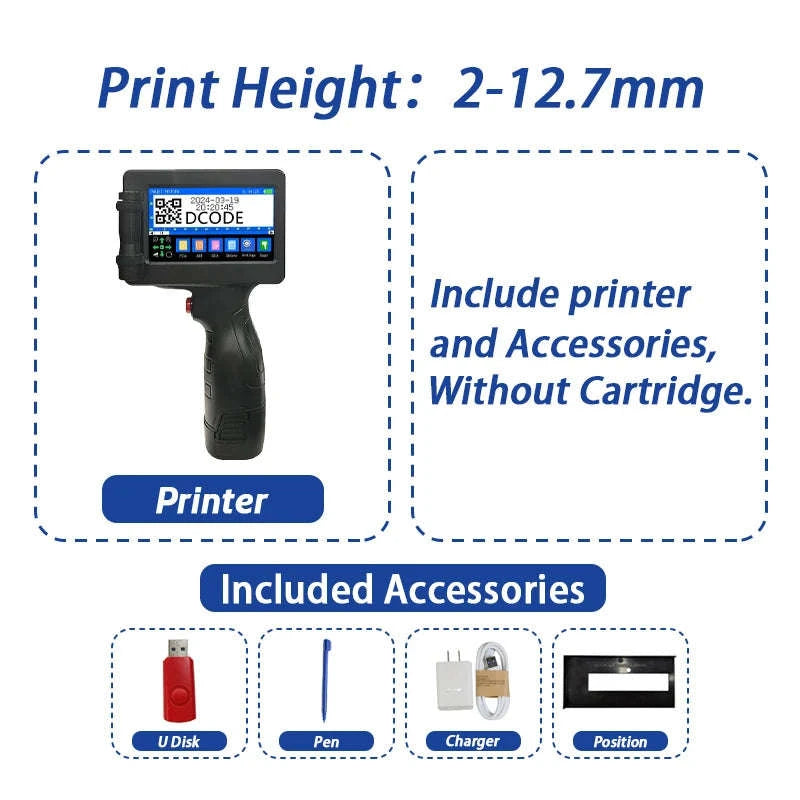Handheld Inkjet Printer for QR Codes, Barcodes, Dates & Logos-with 1 ink / AU Plug