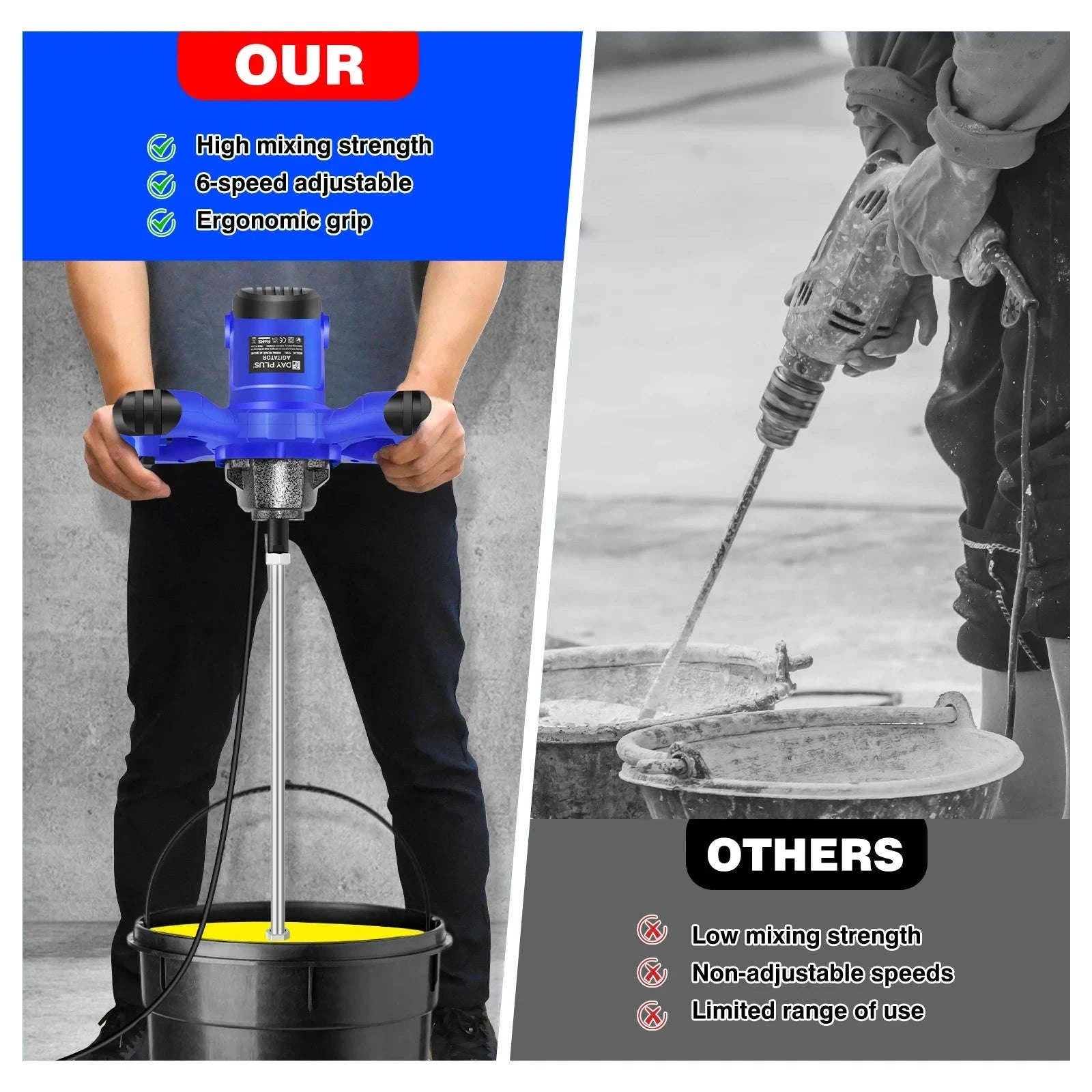 Handheld Paint Concrete Mixer with Adjustable 6-Speed Control-Orange / UNITED KINGDOM