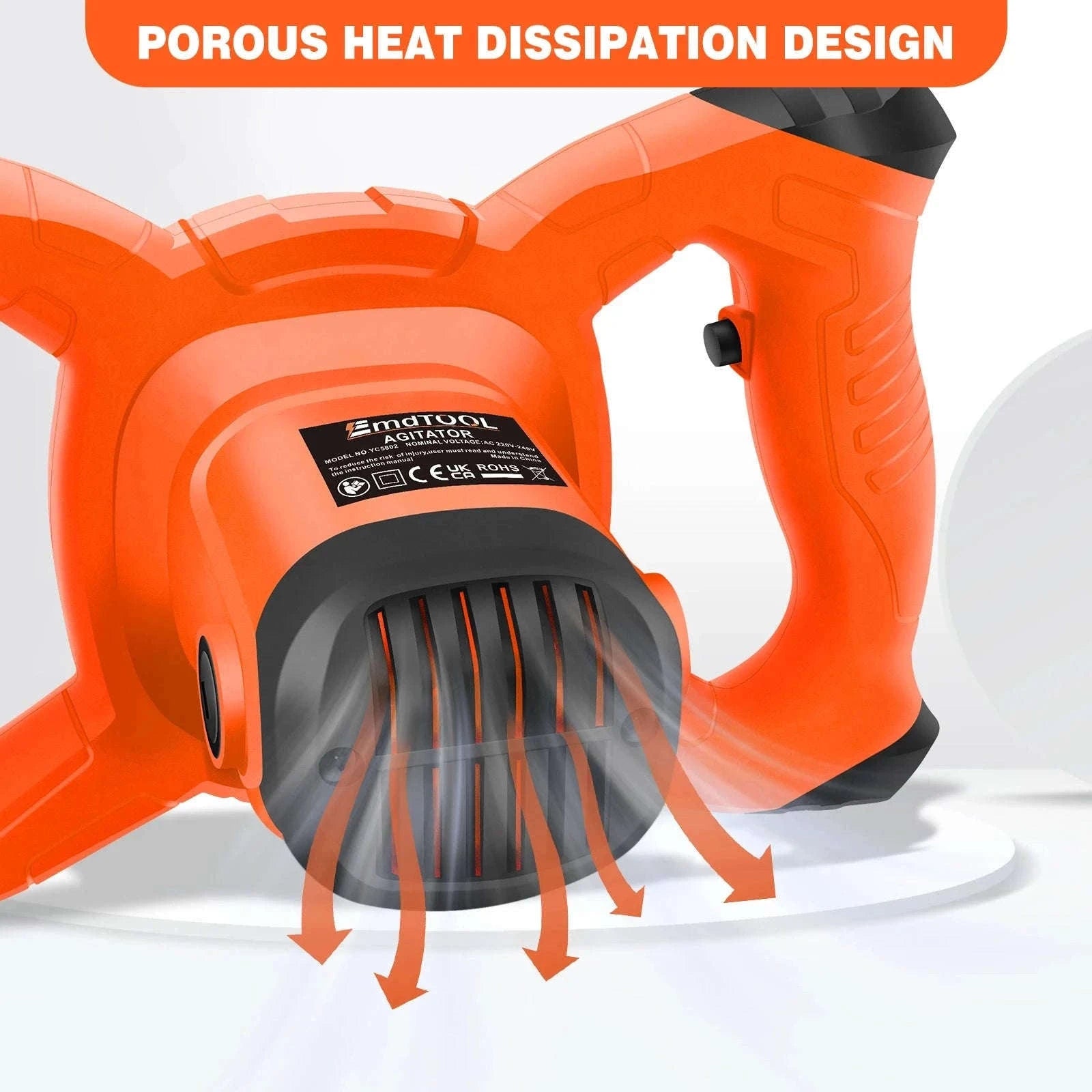 Handheld Paint Concrete Mixer with Adjustable 6-Speed Control-Orange / UNITED KINGDOM