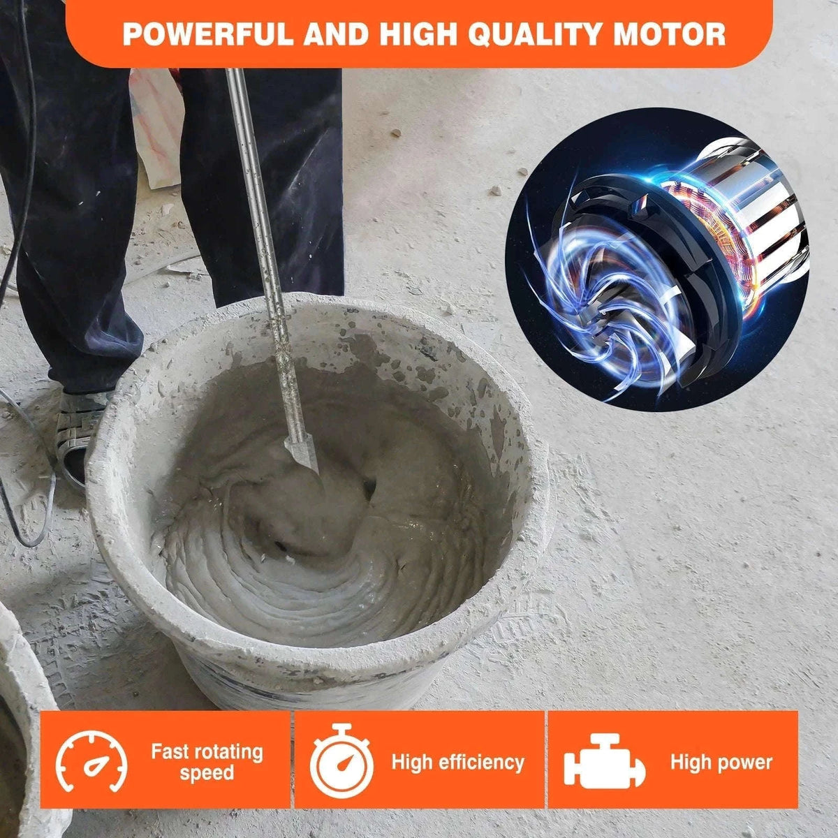 Handheld Paint Concrete Mixer with Adjustable 6-Speed Control-Orange / UNITED KINGDOM
