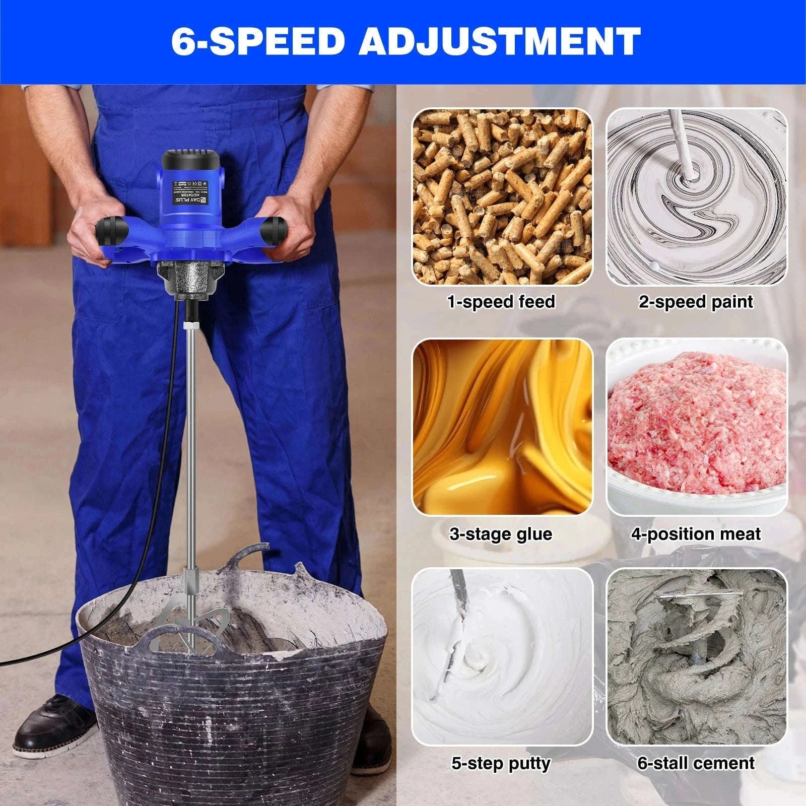 Handheld Paint Concrete Mixer with Adjustable 6-Speed Control-Orange / UNITED KINGDOM