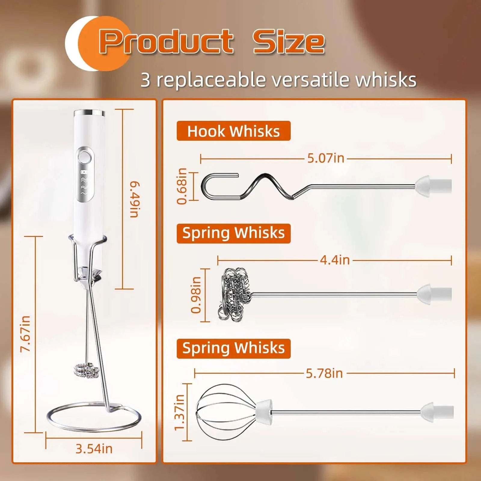 Handheld Rechargeable Milk Frother with 3 Whisks and 3 Speeds-United States / YELLOW