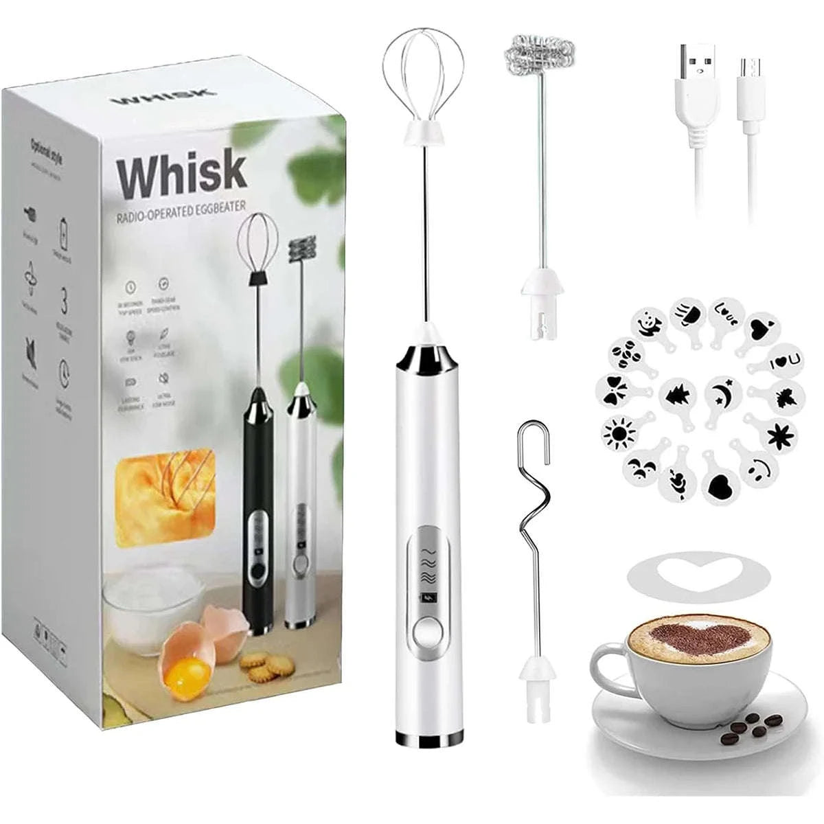 Handheld Rechargeable Milk Frother with 3 Whisks and 3 Speeds-United States / YELLOW