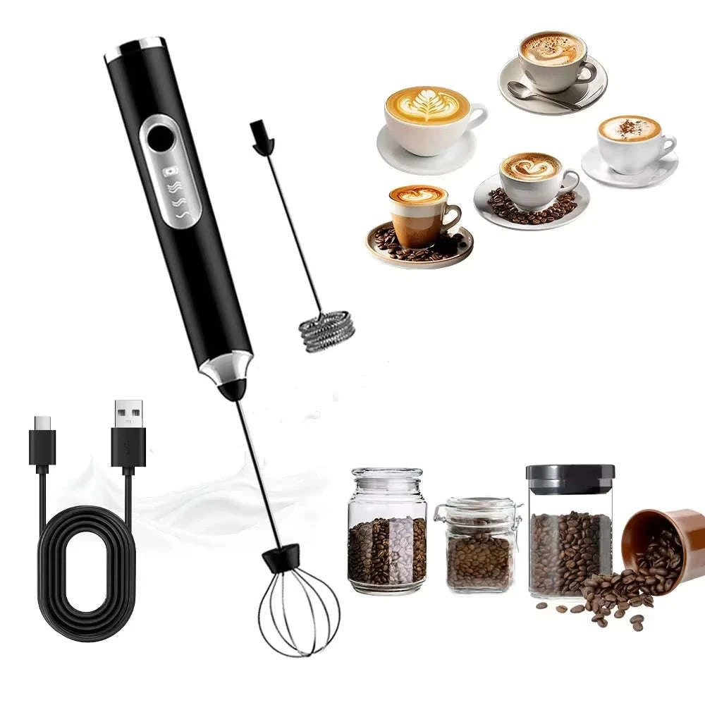 Handheld Rechargeable Milk Frother with 3 Whisks and 3 Speeds-United States / YELLOW