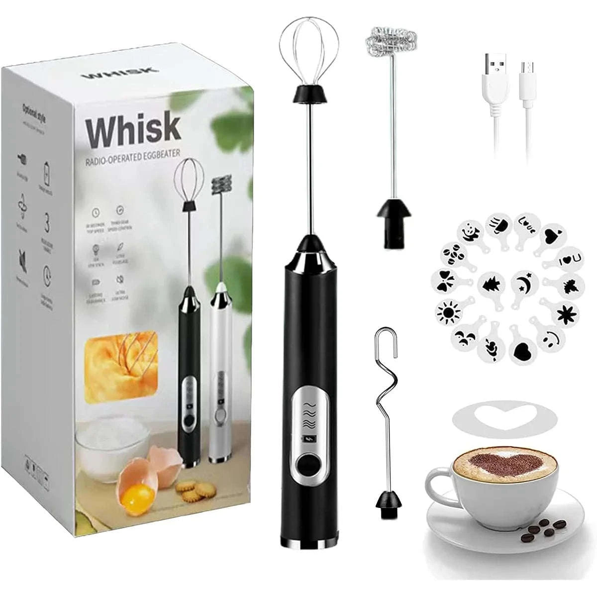 Handheld Rechargeable Milk Frother with 3 Whisks and 3 Speeds-United States / YELLOW
