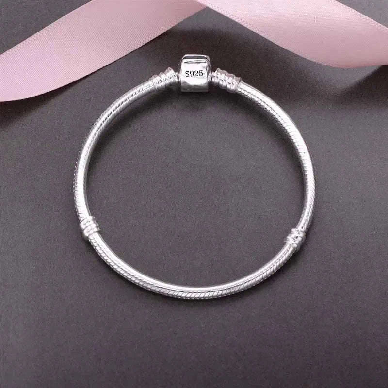 Handmade 925 Sterling Silver Charm Bracelet with Snake-Bone Design-H187 / 19cm