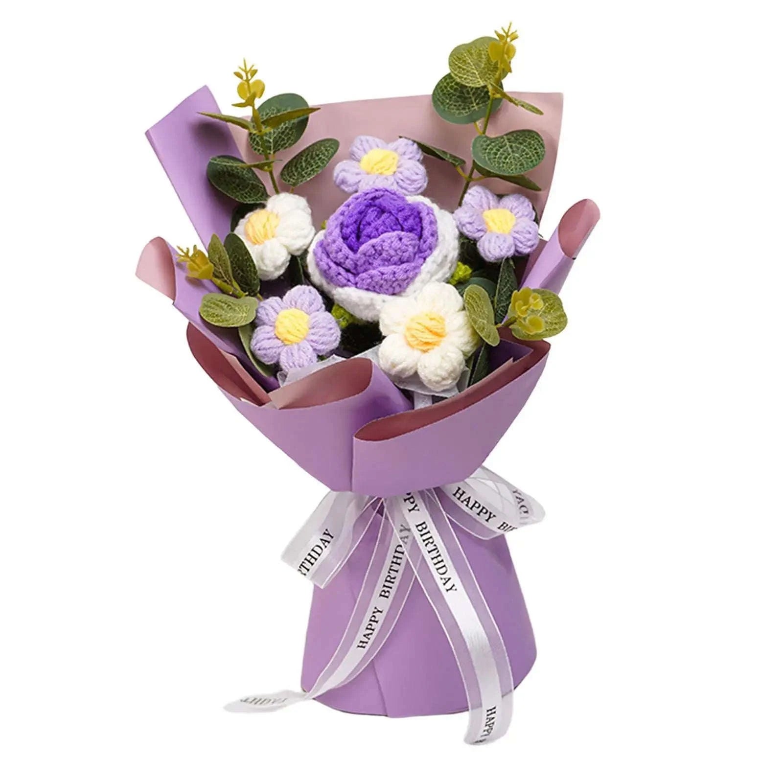 Handmade Crochet Flower Bouquet Knitted Floral Decoration-Blue 2