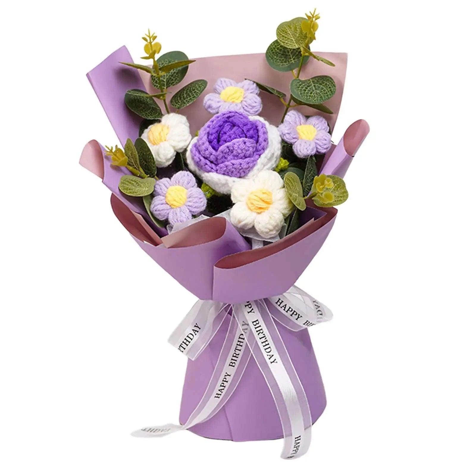 Handmade Crochet Flower Bouquet Knitted Floral Decoration-Blue 2