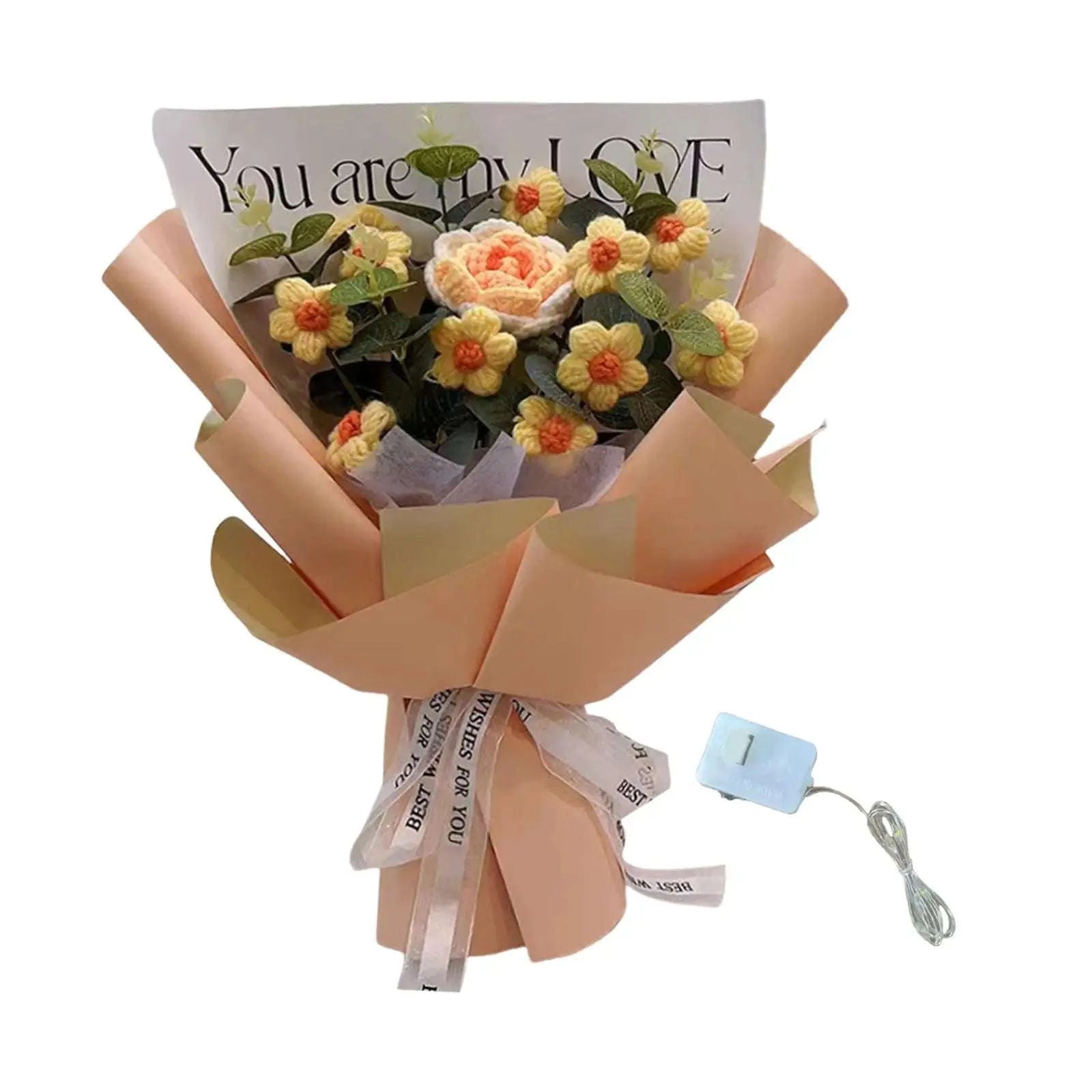 Handmade Crochet Flower Bouquet Knitted Floral Decoration-Blue 2