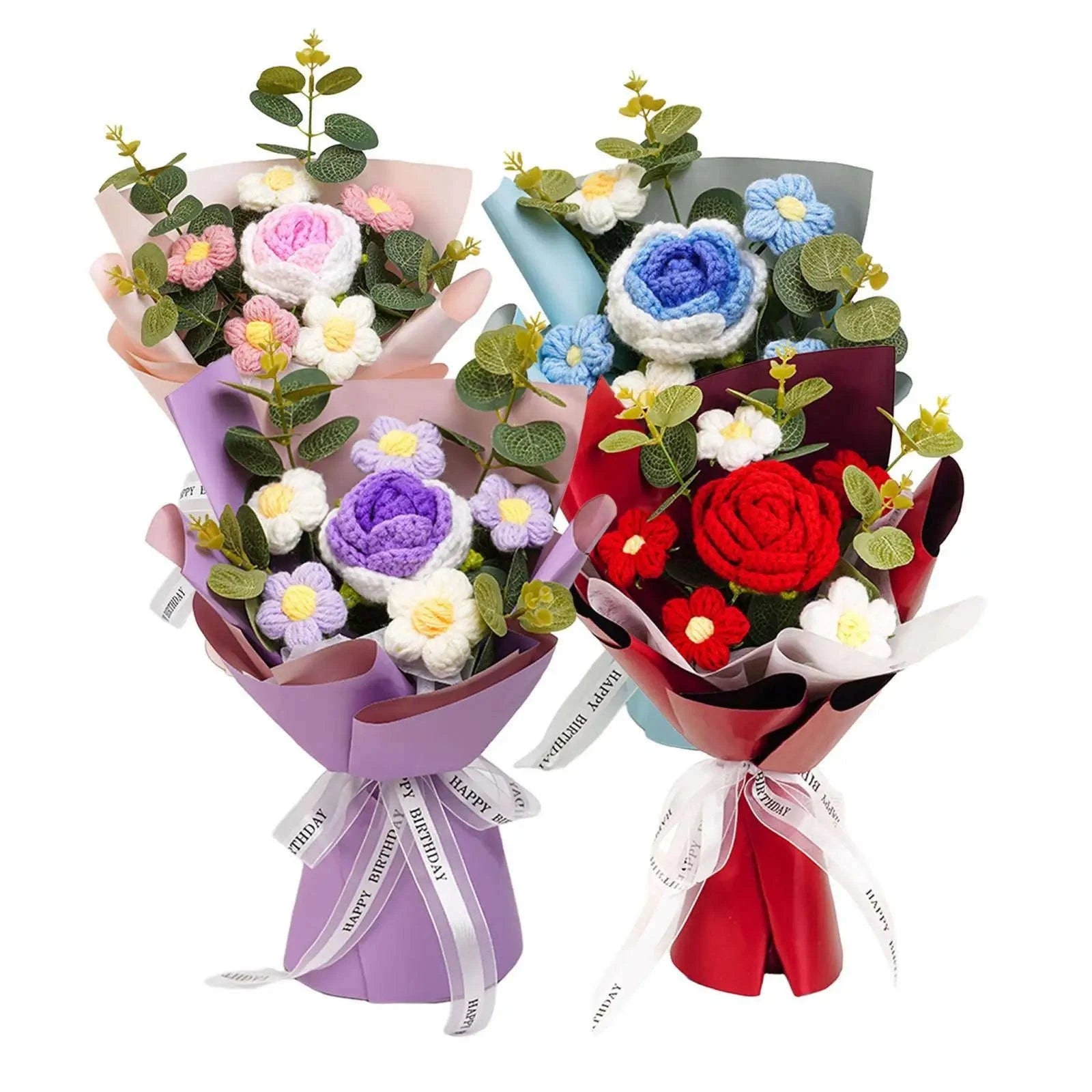 Handmade Crochet Flower Bouquet Knitted Floral Decoration-Blue 2