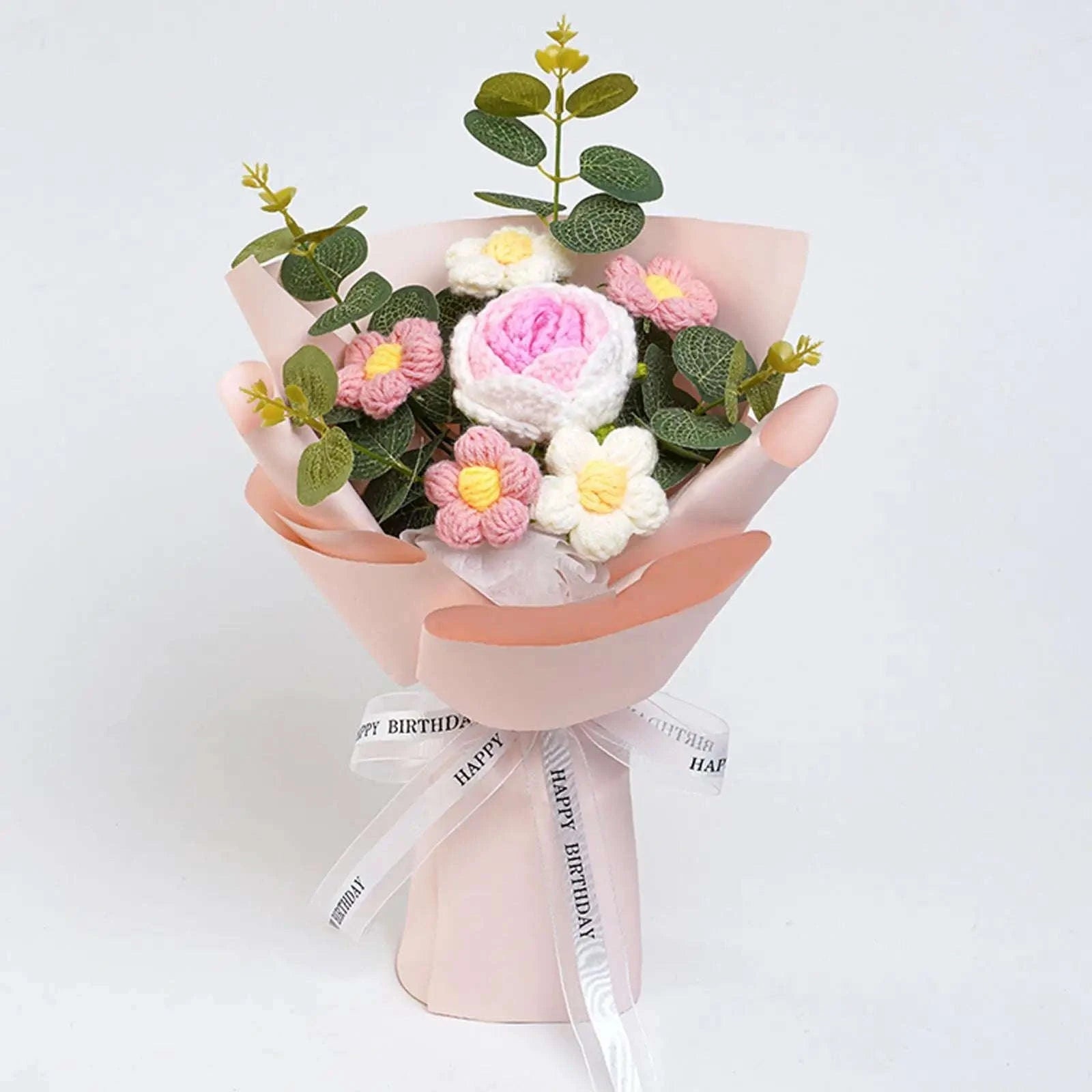 Handmade Crochet Flower Bouquet Knitted Floral Decoration-Blue 2