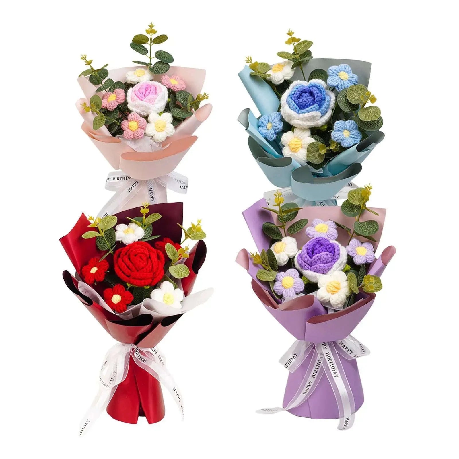 Handmade Crochet Flower Bouquet Knitted Floral Decoration-Blue 2