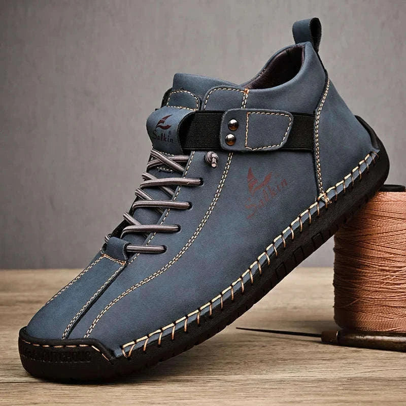 Handmade Leather Casual Men Shoes-Red / 39