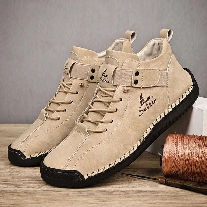 Handmade Leather Casual Men Shoes-Red / 39