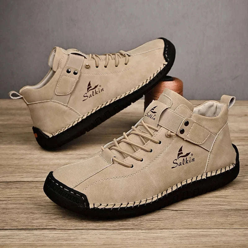 Handmade Leather Casual Men Shoes-Red / 39