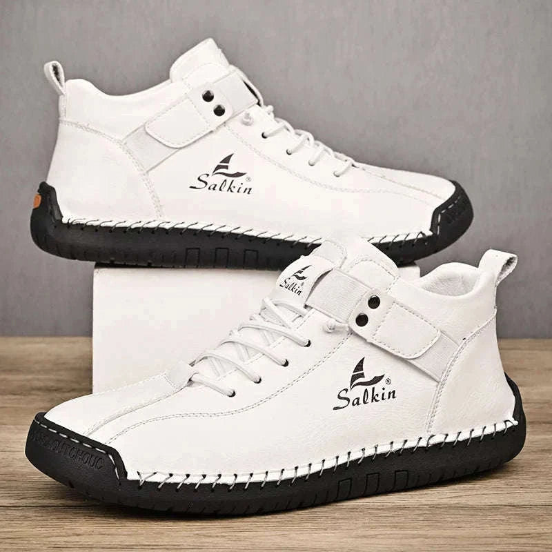 Handmade Leather Casual Men Shoes-Red / 39