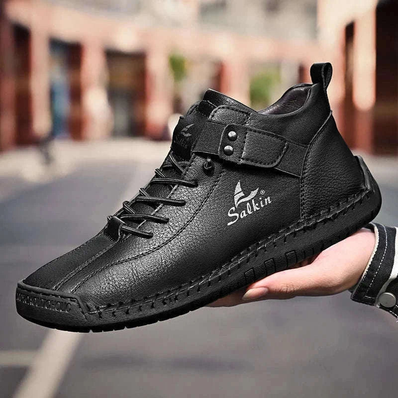 Handmade Leather Casual Men Shoes-Red / 39