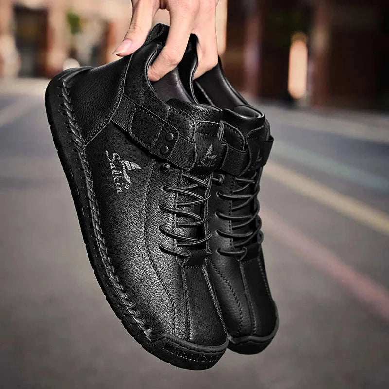 Handmade Leather Casual Men Shoes-Red / 39