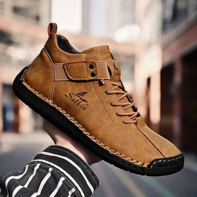 Handmade Leather Casual Men Shoes-Red / 39