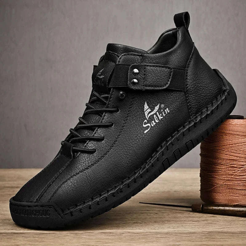 Handmade Leather Casual Men Shoes-Red / 39