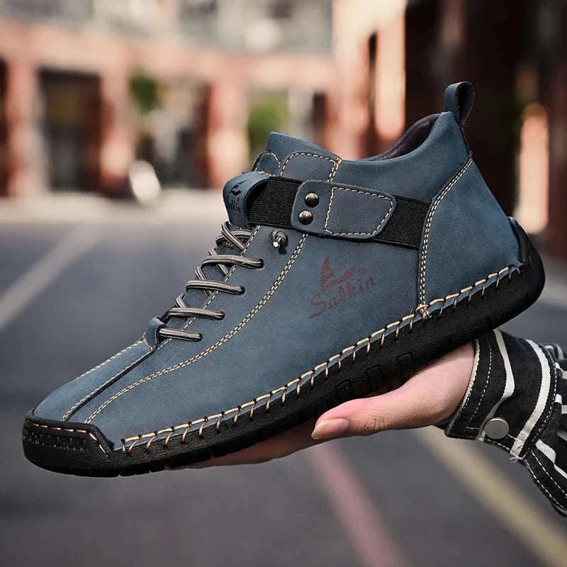 Handmade Leather Casual Men Shoes-Red / 39