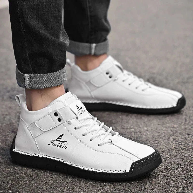 Handmade Leather Casual Men Shoes-Red / 39