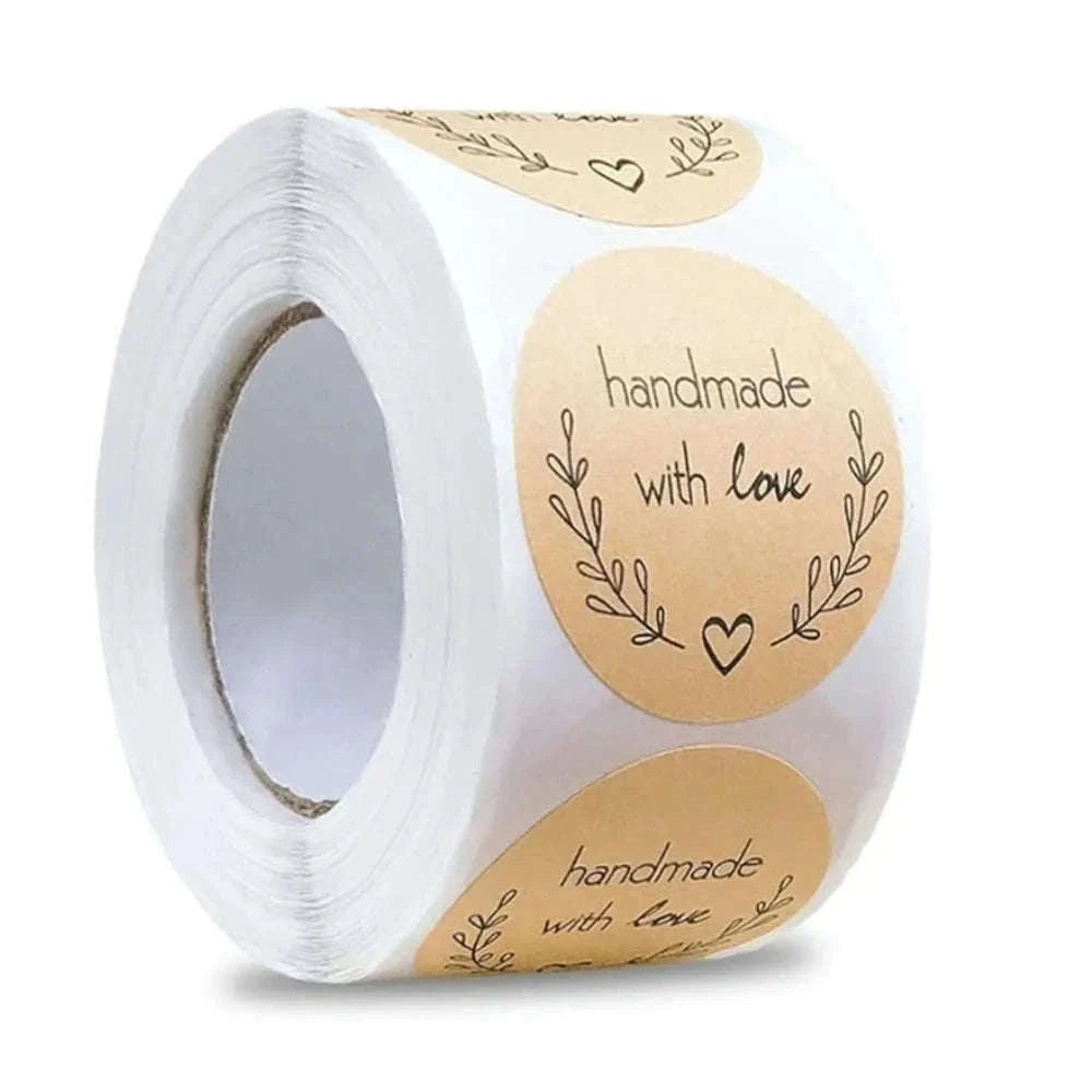 Handmade with Love Stickers, Vintage Kraft Paper Labels, 500pcs-H0126-500PCS