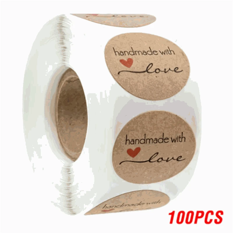 Handmade with Love Stickers – Vintage Kraft Paper Labels (500pcs)-H0126-500PCS