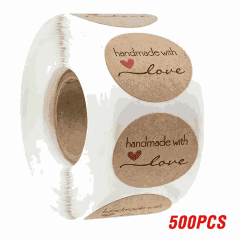 Handmade with Love Stickers, Vintage Kraft Paper Labels, 500pcs-H0126-500PCS