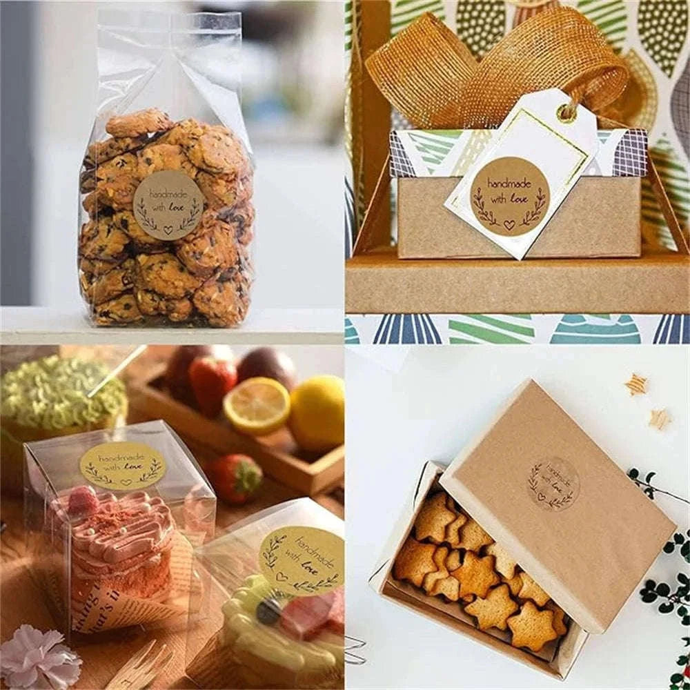 Handmade with Love Stickers, Vintage Kraft Paper Labels, 500pcs-H0126-500PCS