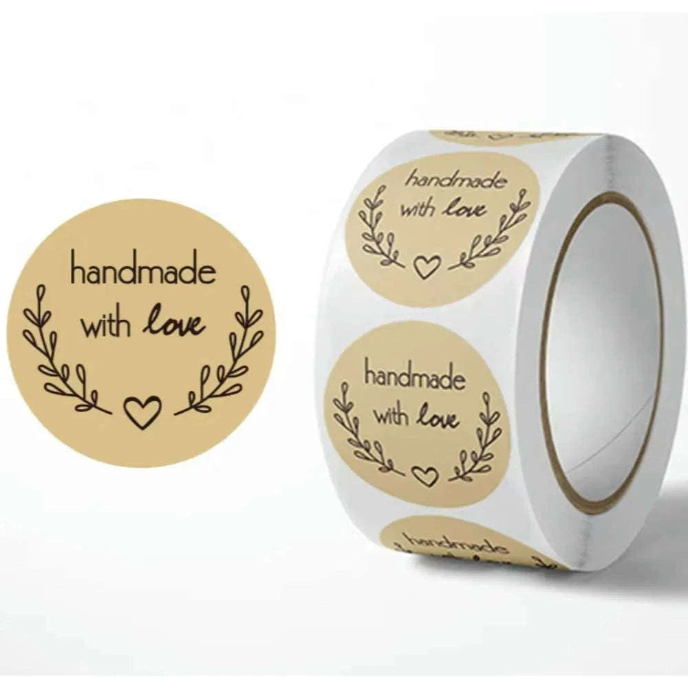 Handmade with Love Stickers, Vintage Kraft Paper Labels, 500pcs-H0126-500PCS