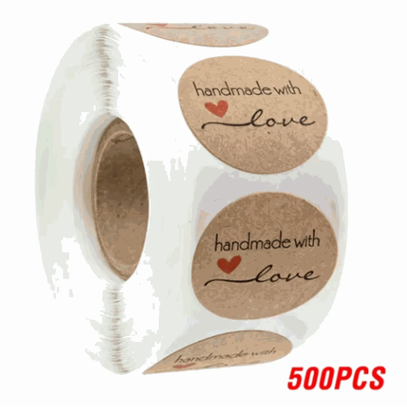 Handmade with Love Stickers – Vintage Kraft Paper Labels (500pcs)-H0126-500PCS
