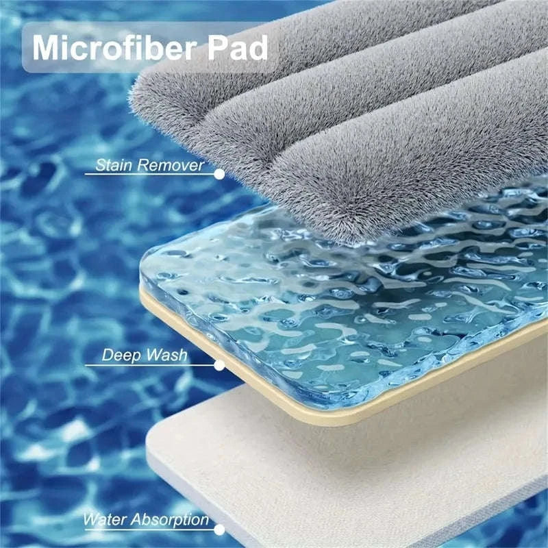Hands-Free Flat Mop and Bucket Set with 4 Reusable Microfiber Pads-United States / WHITE