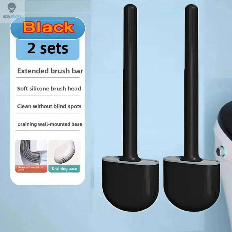 Hanging Silicone Toilet Brush Cleaner – Flexible, Hygienic Bathroom Cleaning Tool-2PCS-black